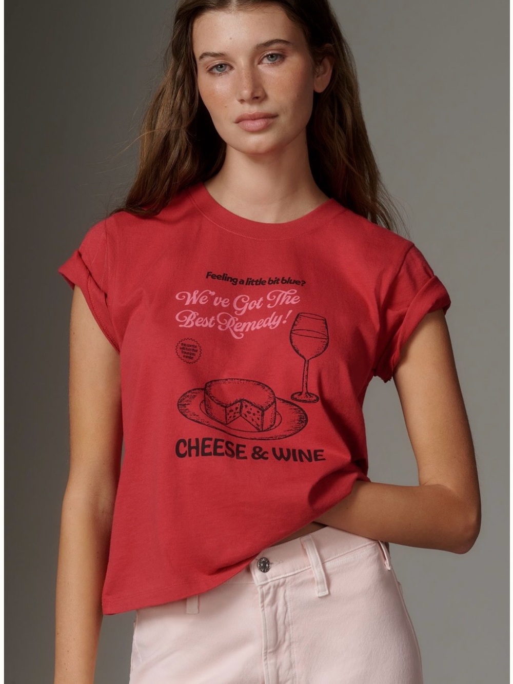 Anthropologie X Mlgra graphic tea Red 'Cheese & Wine' Graphic Tee